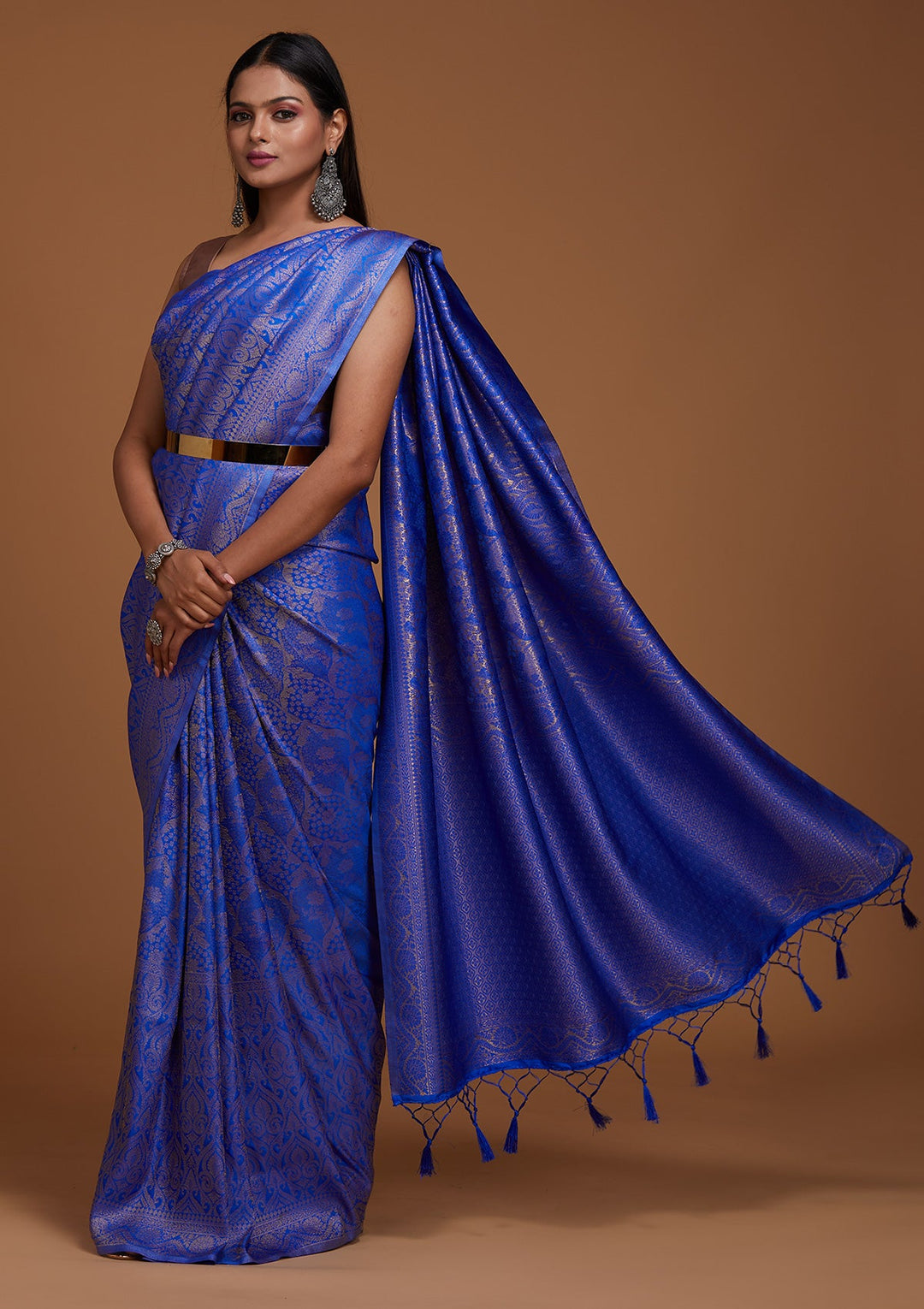 Royal Blue Zariwork Art Silk Saree-Koskii