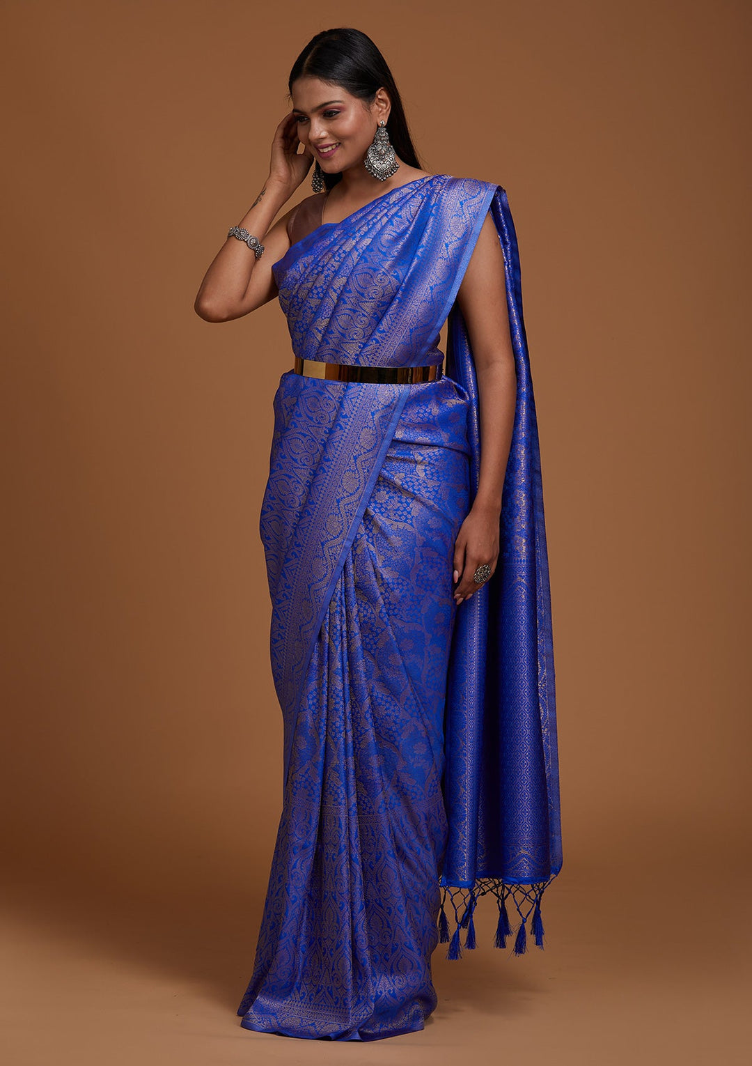 Royal Blue Zariwork Art Silk Saree-Koskii
