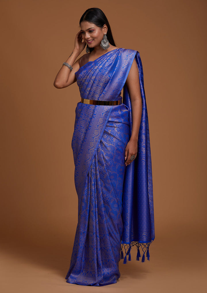 Royal Blue Zariwork Art Silk Saree-Koskii