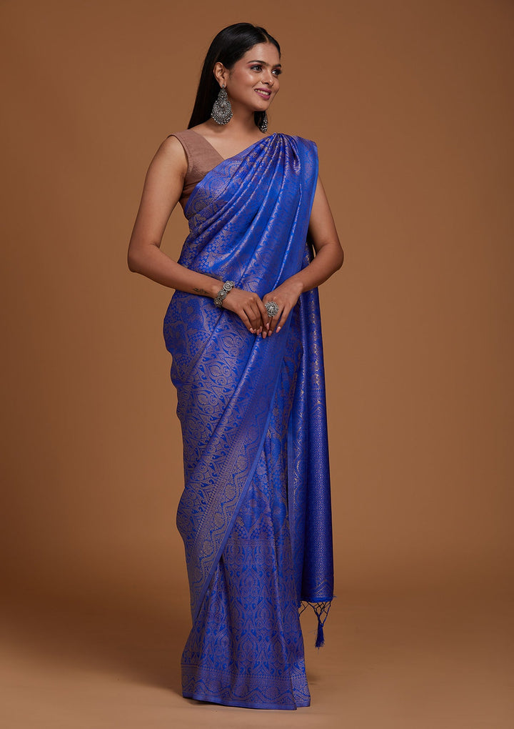Royal Blue Zariwork Art Silk Saree-Koskii