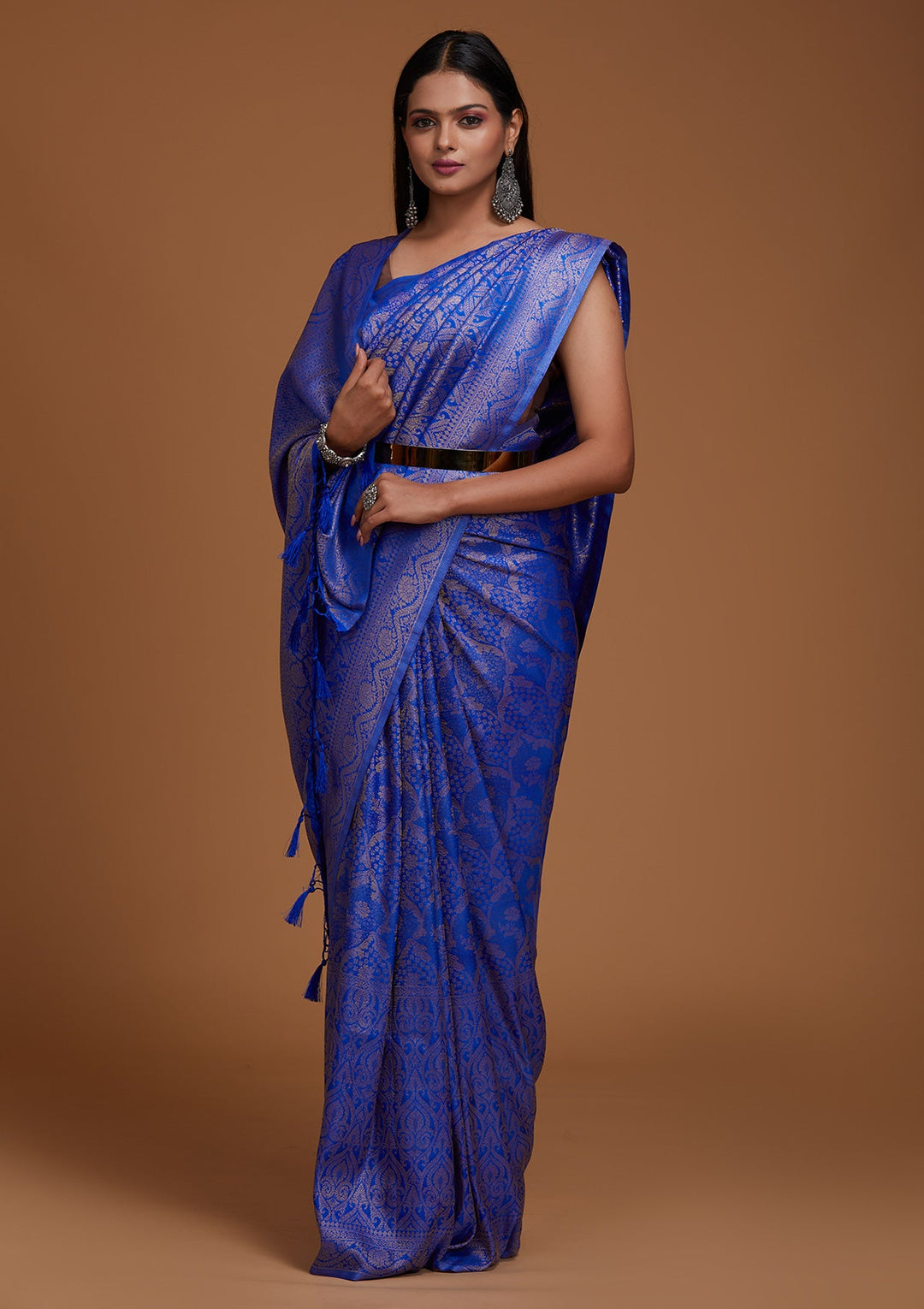 Royal Blue Zariwork Art Silk Saree-Koskii