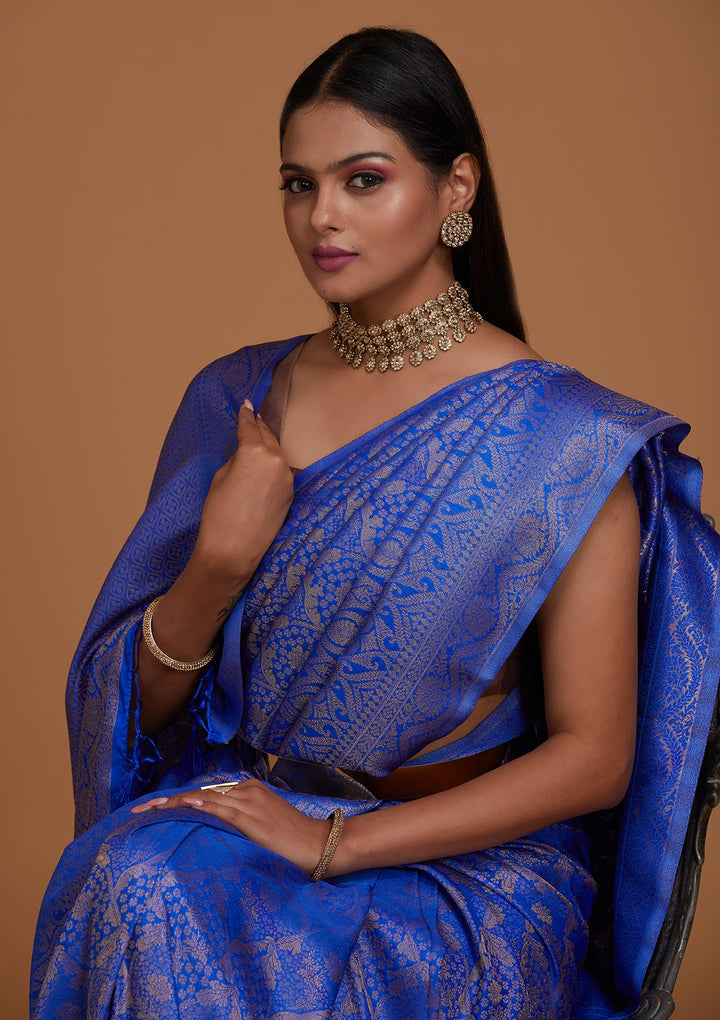 Royal Blue Zariwork Art Silk Saree-Koskii