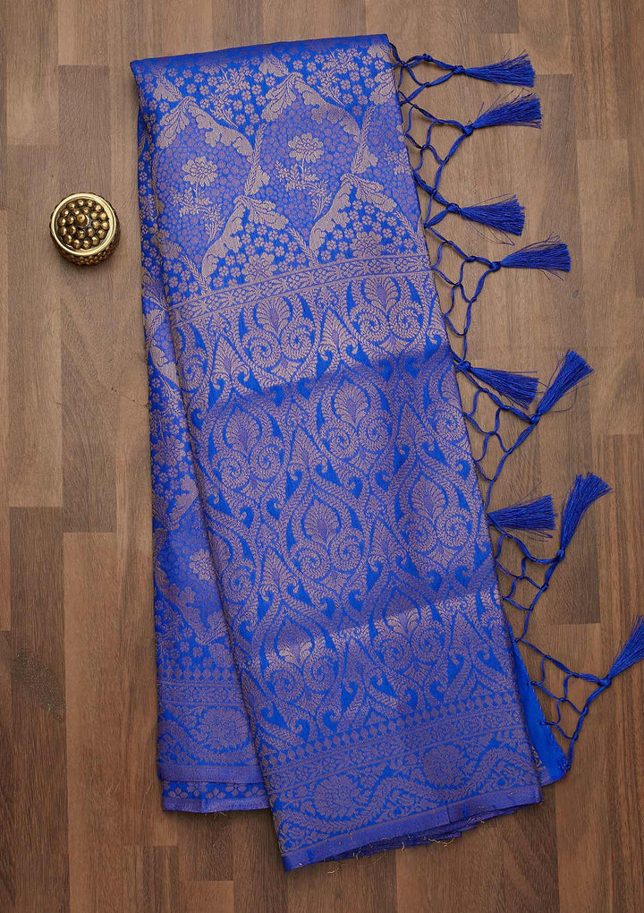 Royal Blue Zariwork Art Silk Saree-Koskii
