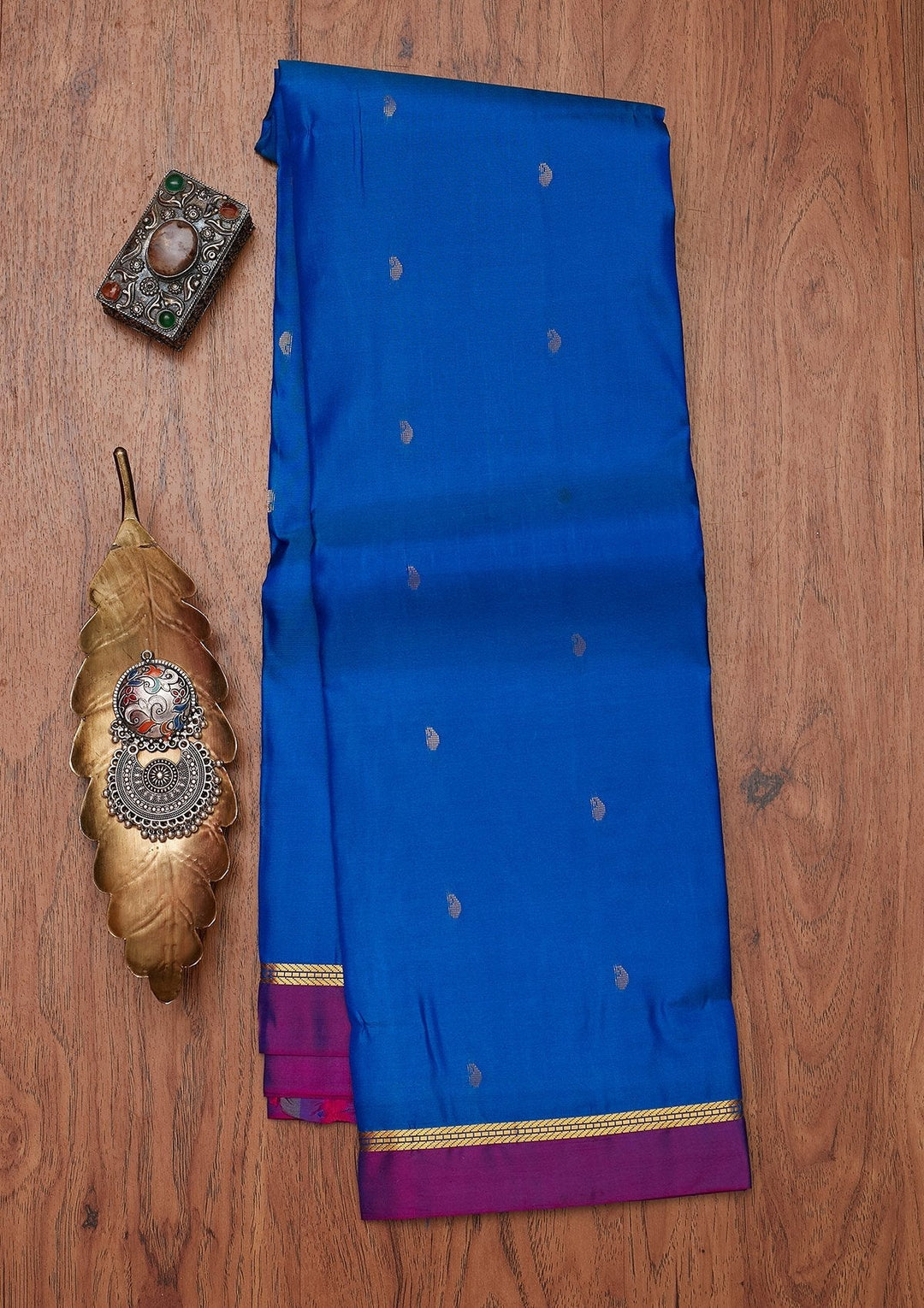 Royal Blue Zariwork Pure Silk Designer Unstitched Saree - Koskii