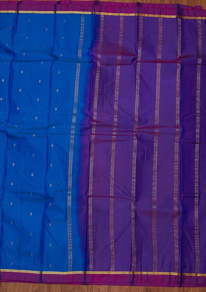 Royal Blue Zariwork Pure Silk Designer Unstitched Saree - Koskii