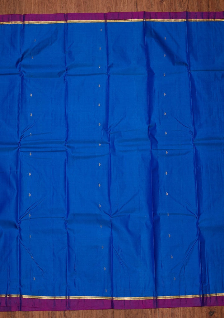 Royal Blue Zariwork Pure Silk Designer Unstitched Saree - Koskii
