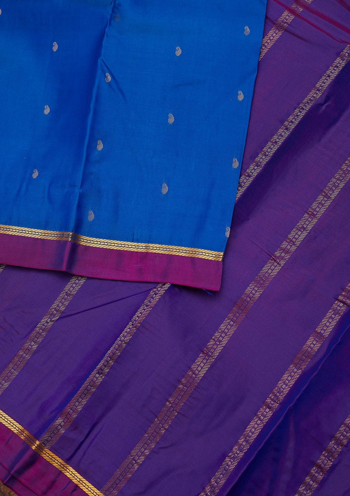 Royal Blue Zariwork Pure Silk Designer Unstitched Saree - Koskii