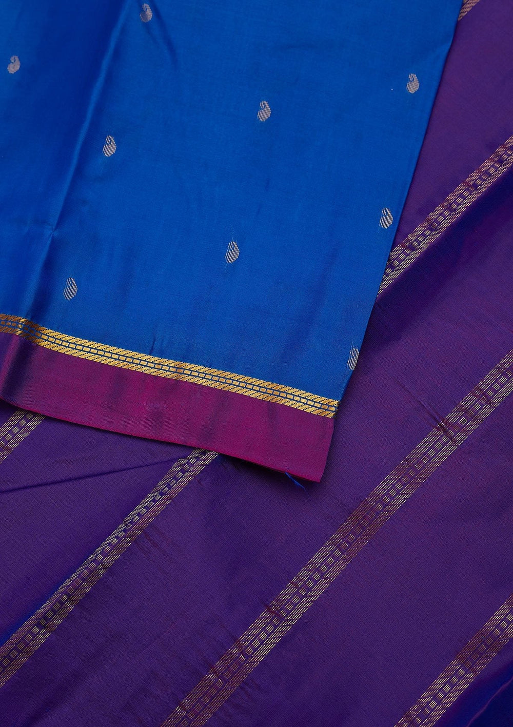 Royal Blue Zariwork Pure Silk Designer Unstitched Saree - Koskii