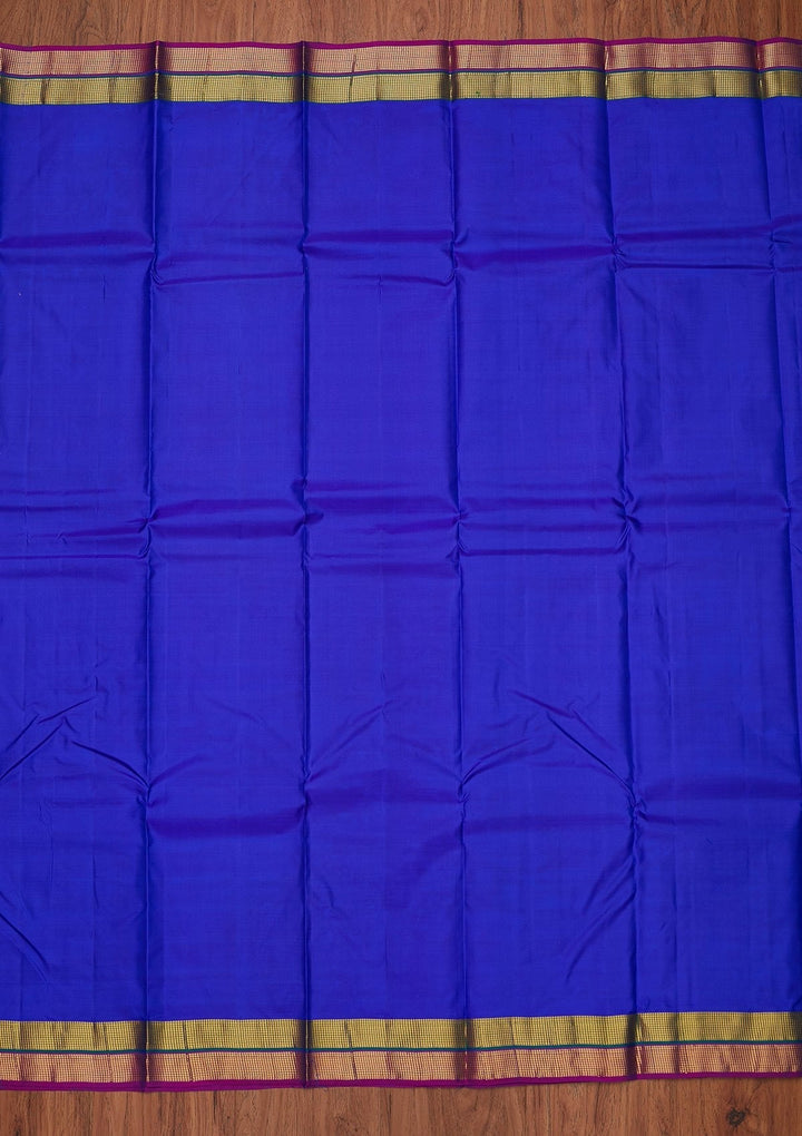 Royal Blue Zariwork Pure Silk Designer Unstitched Saree - Koskii