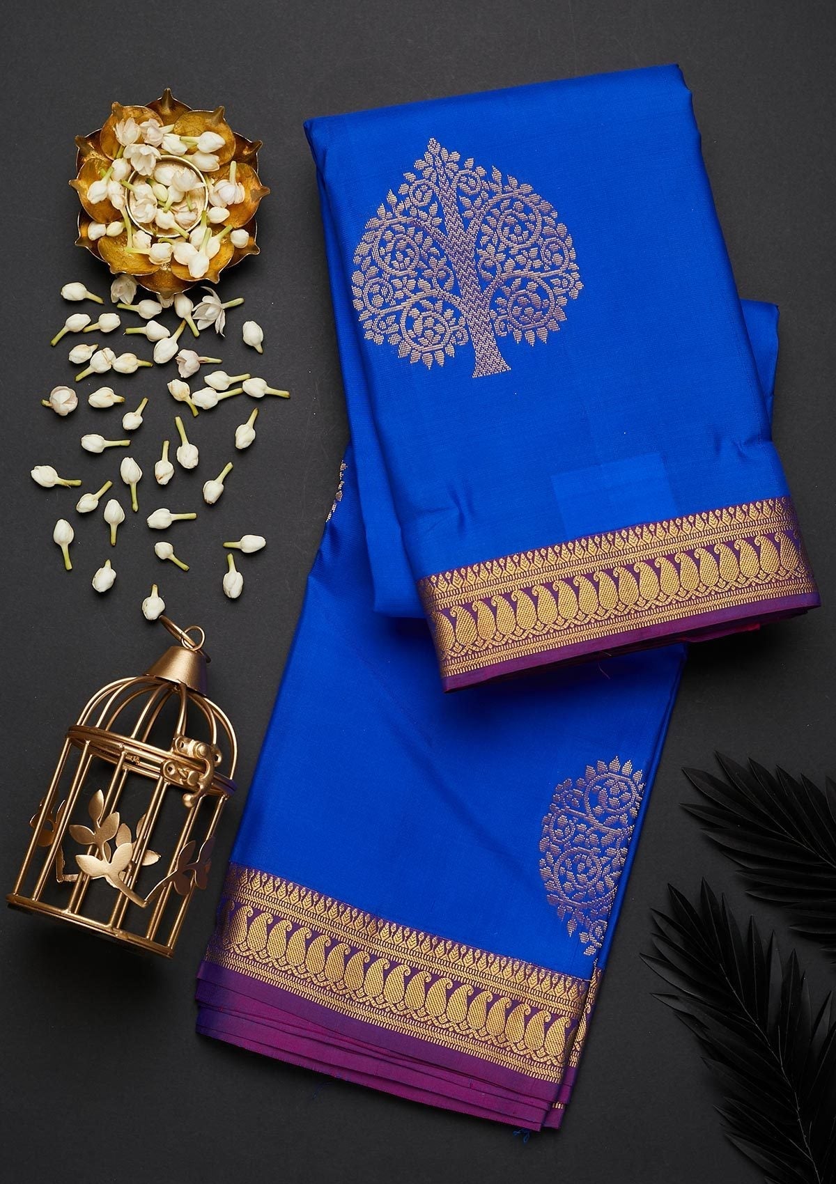 Royal Blue Zariwork Pure Silk Designer Saree - Koskii