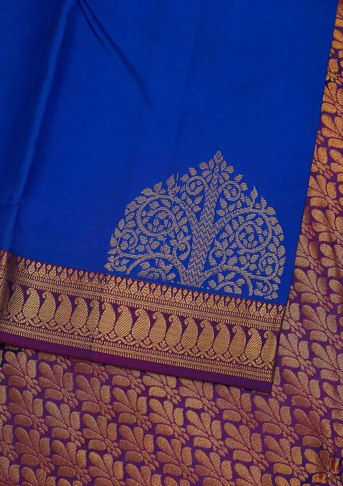 Royal Blue Zariwork Pure Silk Designer Saree - Koskii