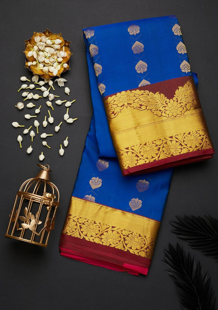 Royal Blue Zariwork Pure Silk Designer Saree - Koskii