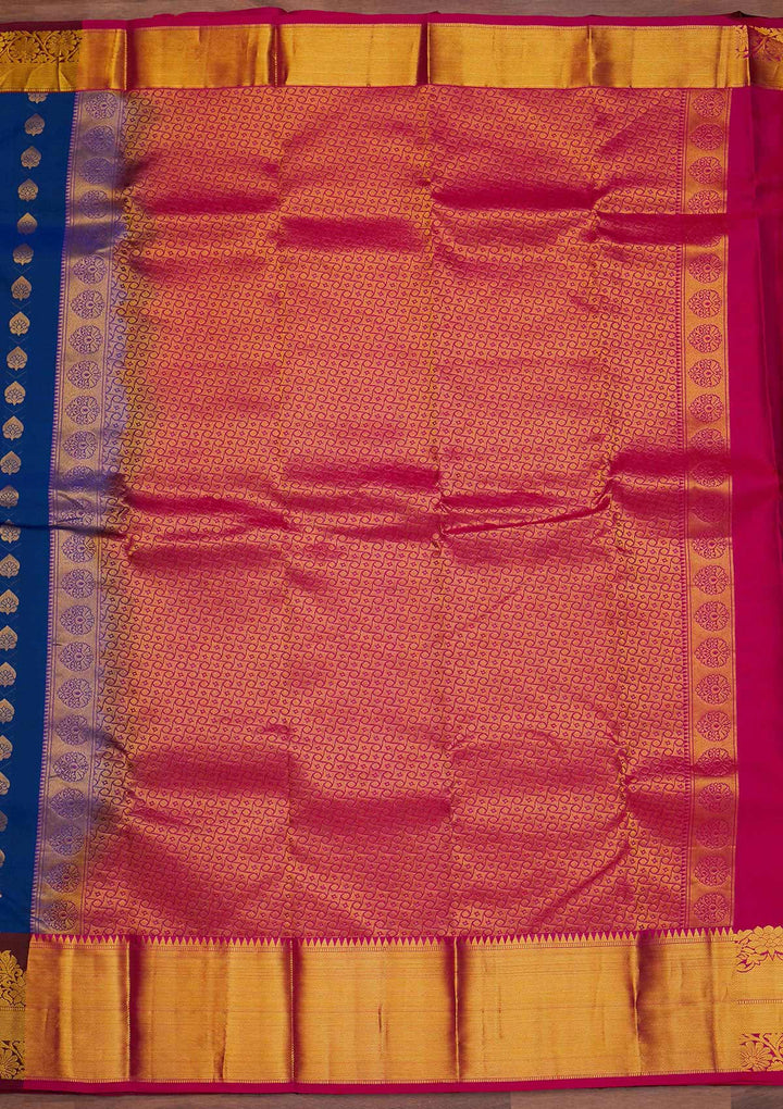 Royal Blue Zariwork Pure Silk Designer Saree - Koskii