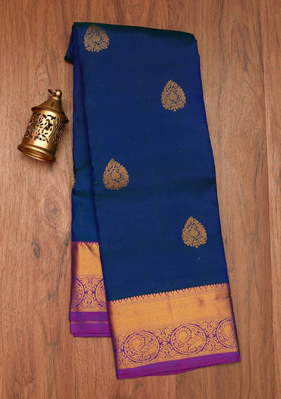 Royal Blue Zariwork Pure Silk Saree- Koskii