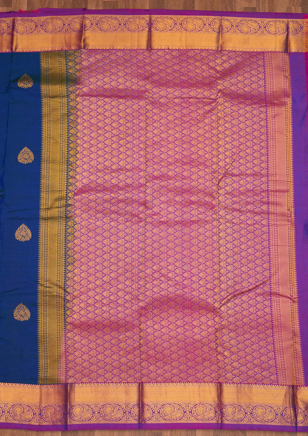Royal Blue Zariwork Pure Silk Saree - Koskii