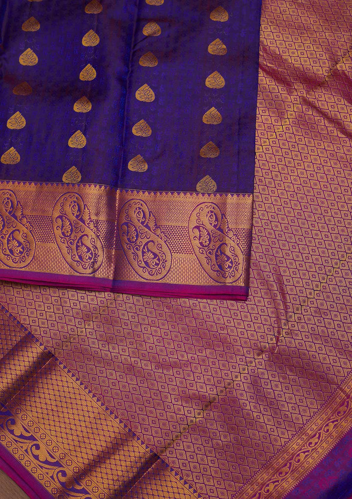 Royal Blue Zariwork Pure Silk Designer Saree - Koskii