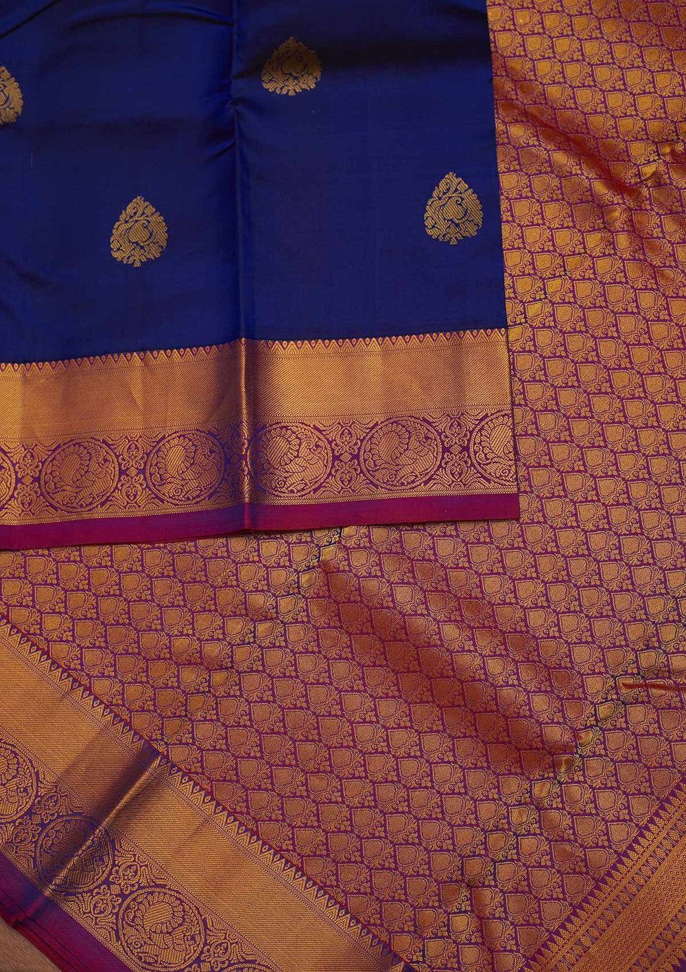 Royal Blue Zariwork Pure Silk Designer Saree - Koskii