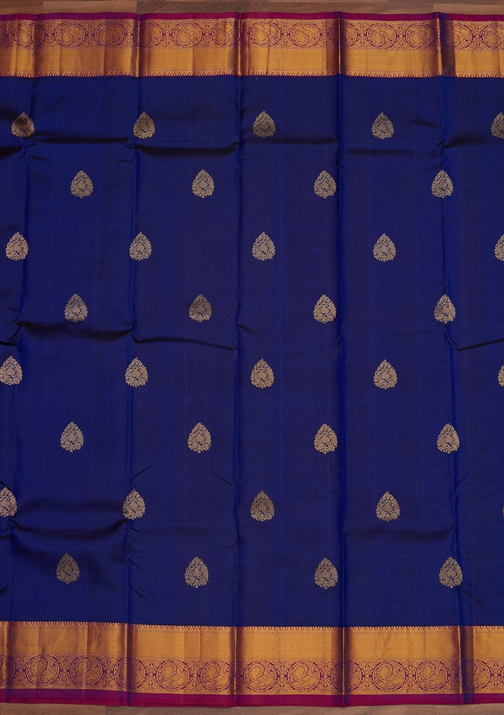 Royal Blue Zariwork Pure Silk Designer Saree - Koskii