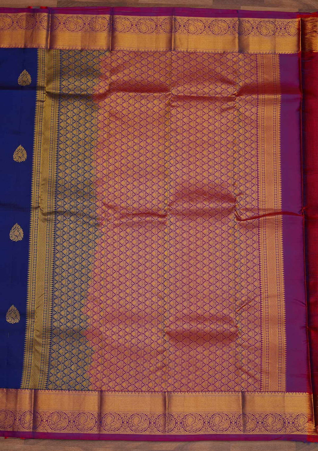 Royal Blue Zariwork Pure Silk Designer Saree - Koskii