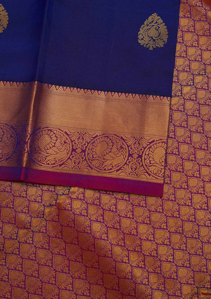 Royal Blue Zariwork Pure Silk Designer Saree - Koskii