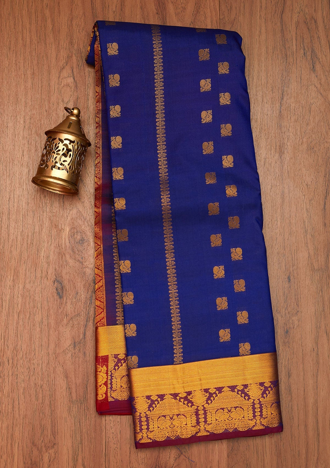 Royal Blue Zariwork Pure Silk Saree- Koskii