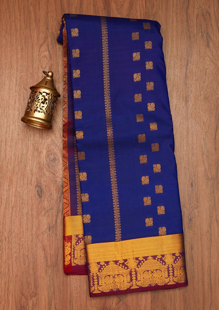 Royal Blue Zariwork Pure Silk Saree- Koskii