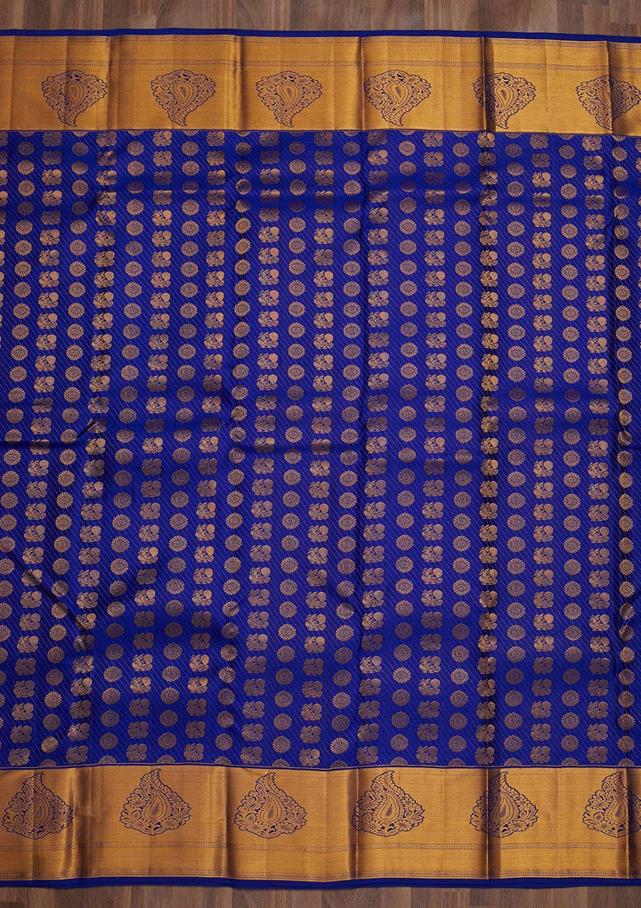 Royal Blue Zariwork Pure Silk Saree-Koskii