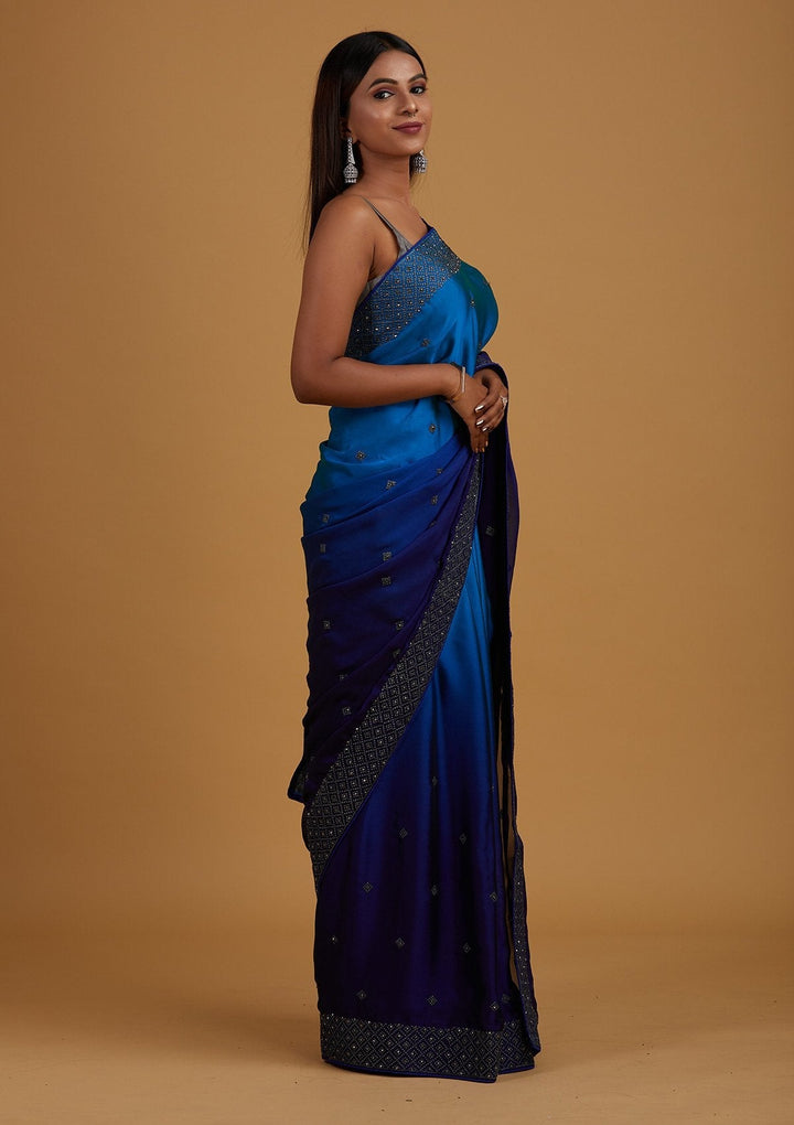Royal Blue Zariwork Semi Crepe Designer Saree - Koskii