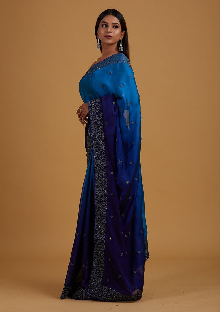 Royal Blue Zariwork Semi Crepe Designer Saree - Koskii