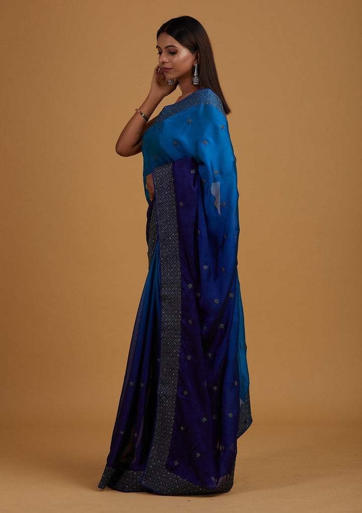 Royal Blue Zariwork Semi Crepe Designer Saree - Koskii