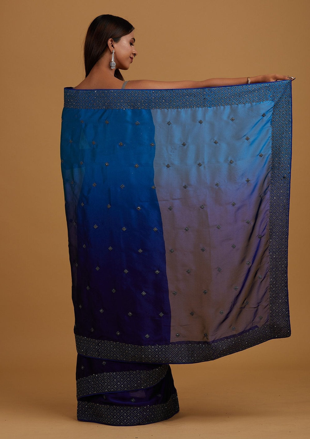 Royal Blue Zariwork Semi Crepe Designer Saree - Koskii