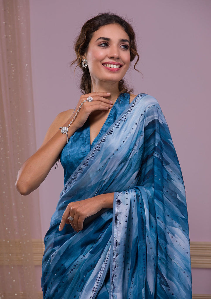 Bottle Green Stone Work Raw Silk Designer Saree-Koskii