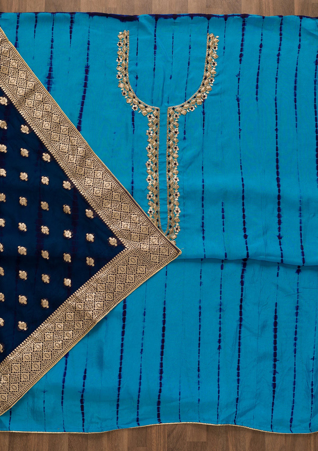 Royal Blue Printed Soft Silk Unstitched Salwar Kameez-Koskii