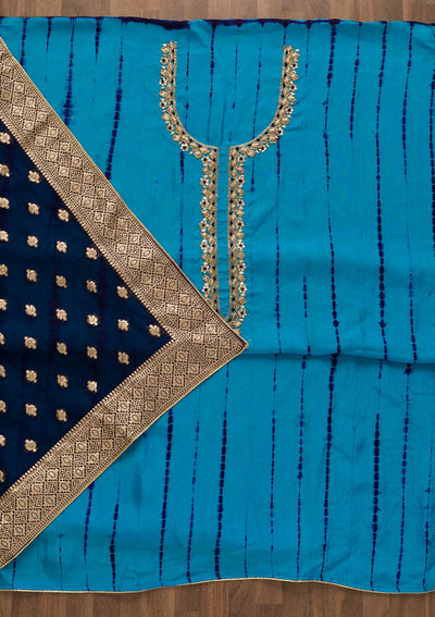 Royal Blue Printed Soft Silk Unstitched Salwar Kameez-Koskii