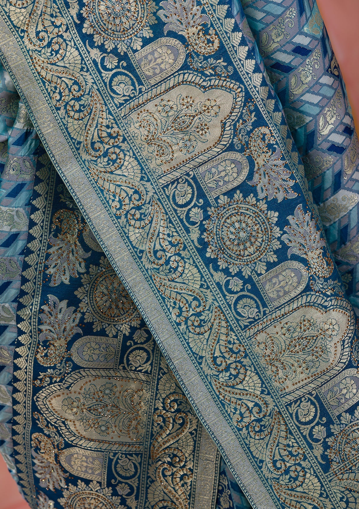 Royal Blue Zariwork Art Silk Saree-Koskii