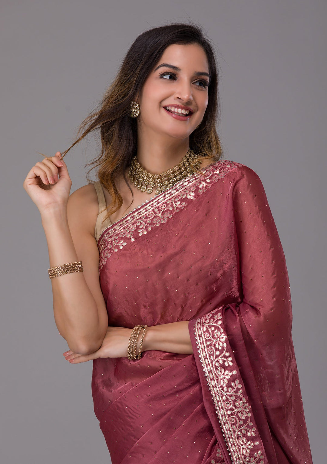 Rust Gotapatti Georgette Saree-Koskii