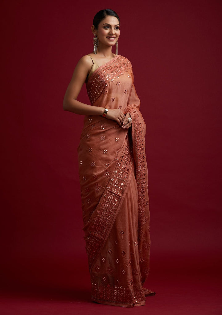 Rust Gotapatti Semi Crepe Designer Saree - koskii