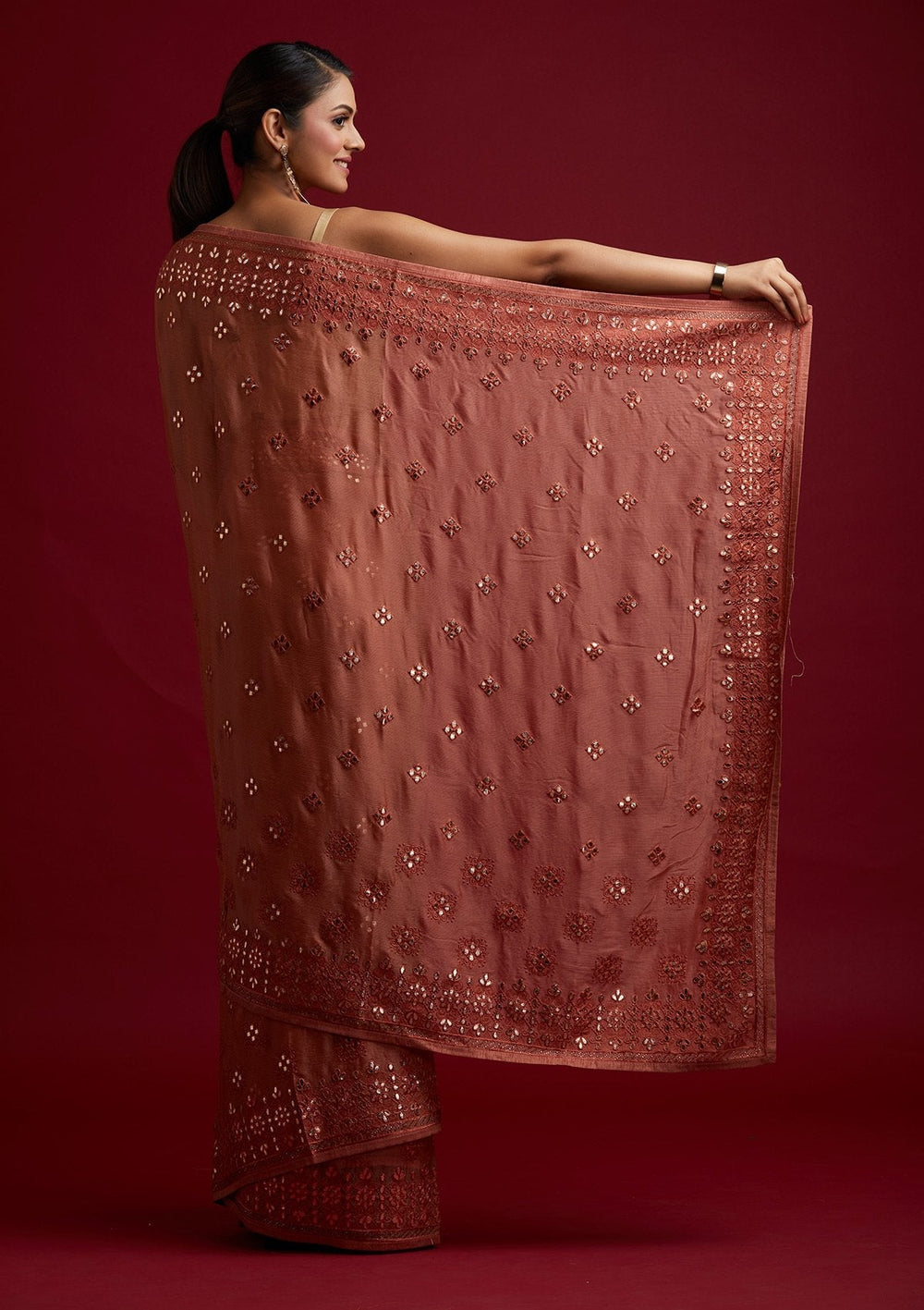 Rust Gotapatti Semi Crepe Designer Saree - koskii