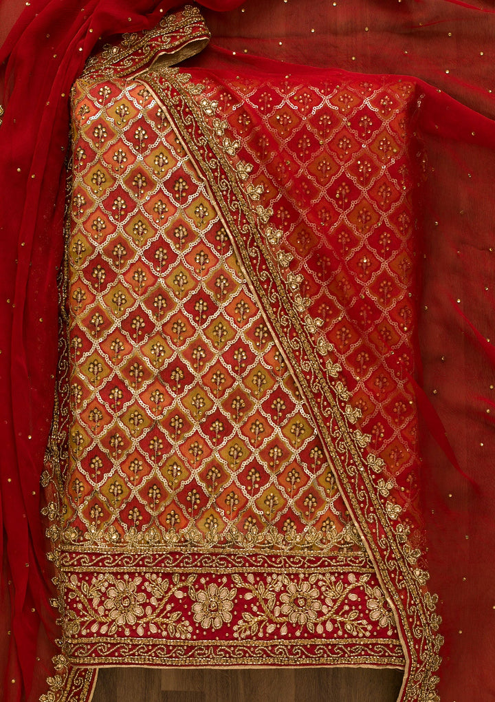 Rust Sequins Georgette Unstitched Salwar Kameez-Koskii