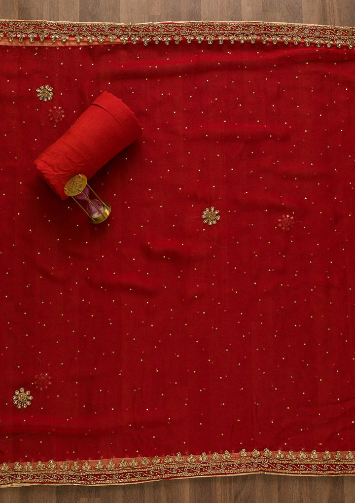 Rust Sequins Georgette Unstitched Salwar Kameez-Koskii