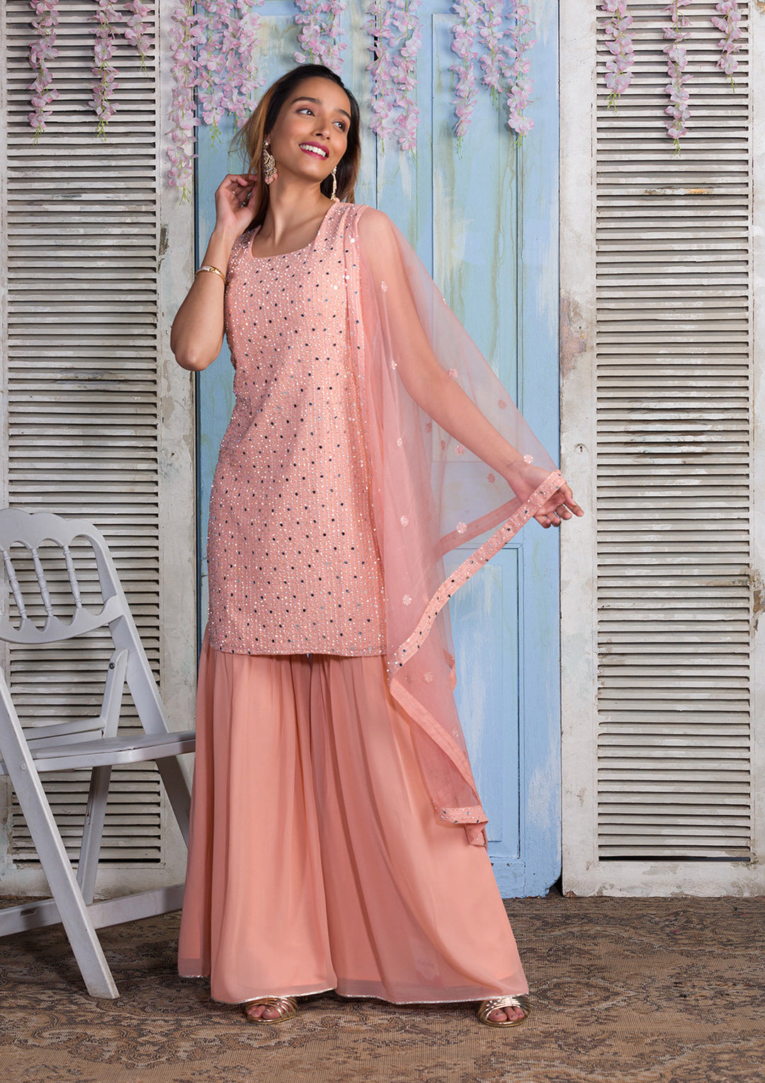 Rust Mirrorwork Georgette Salwar Kameez-Koskii