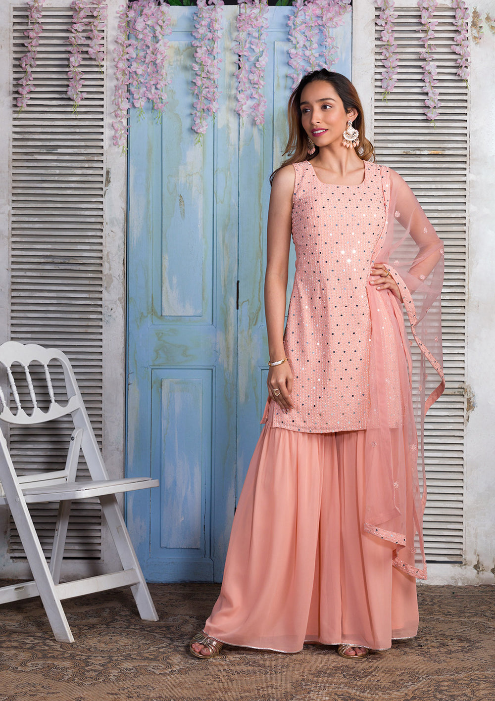 Rust Mirrorwork Georgette Salwar Kameez-Koskii