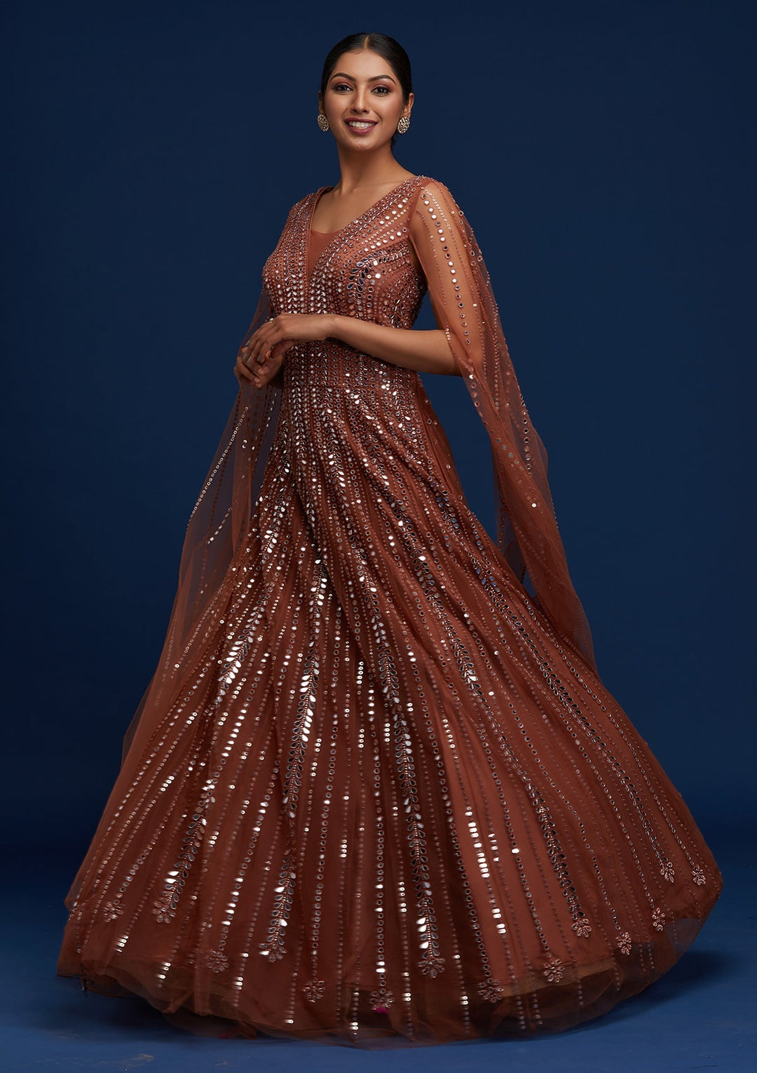 Rust Mirrorwork Net Designer Gown - Koskii