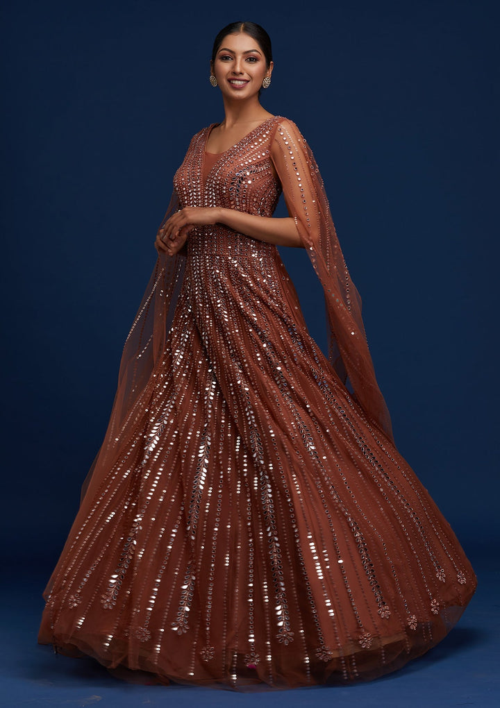 Rust Mirrorwork Net Designer Gown - Koskii