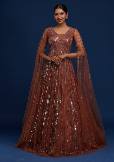 Rust Mirrorwork Net Designer Gown - Koskii
