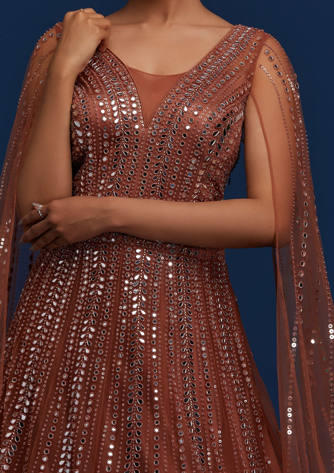 Rust Mirrorwork Net Designer Gown - Koskii