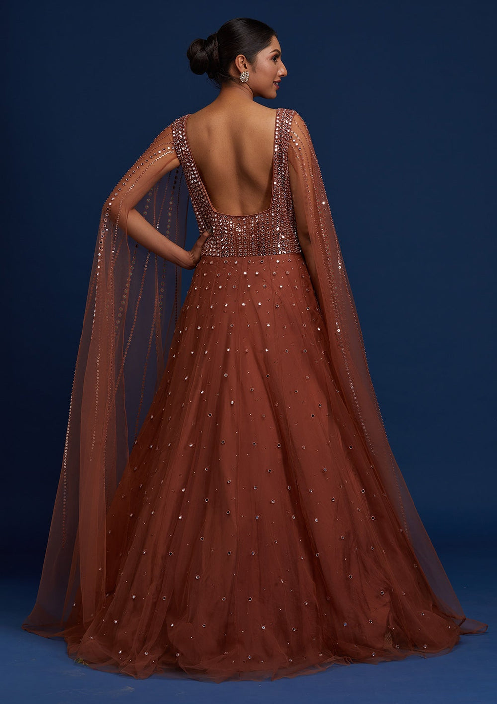 Rust Mirrorwork Net Designer Gown - Koskii
