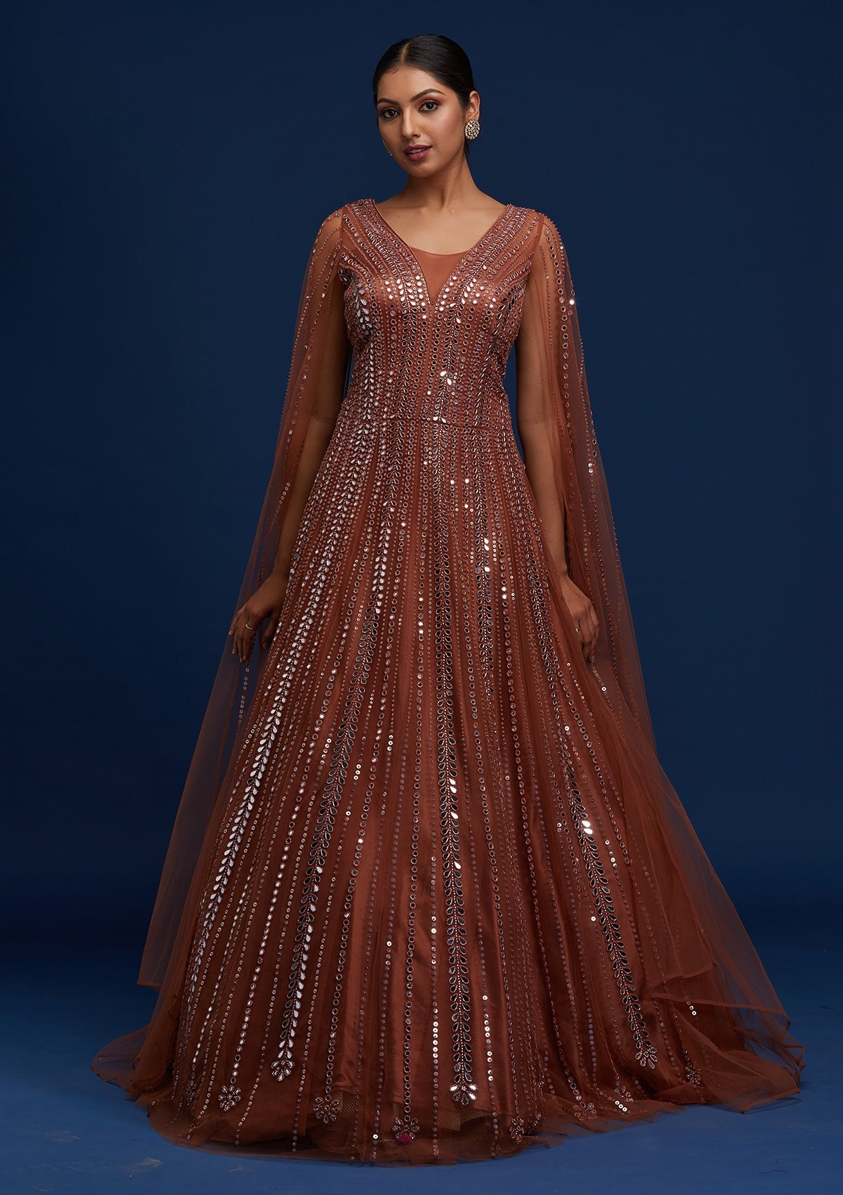 Rust Mirrorwork Net Designer Gown - Koskii