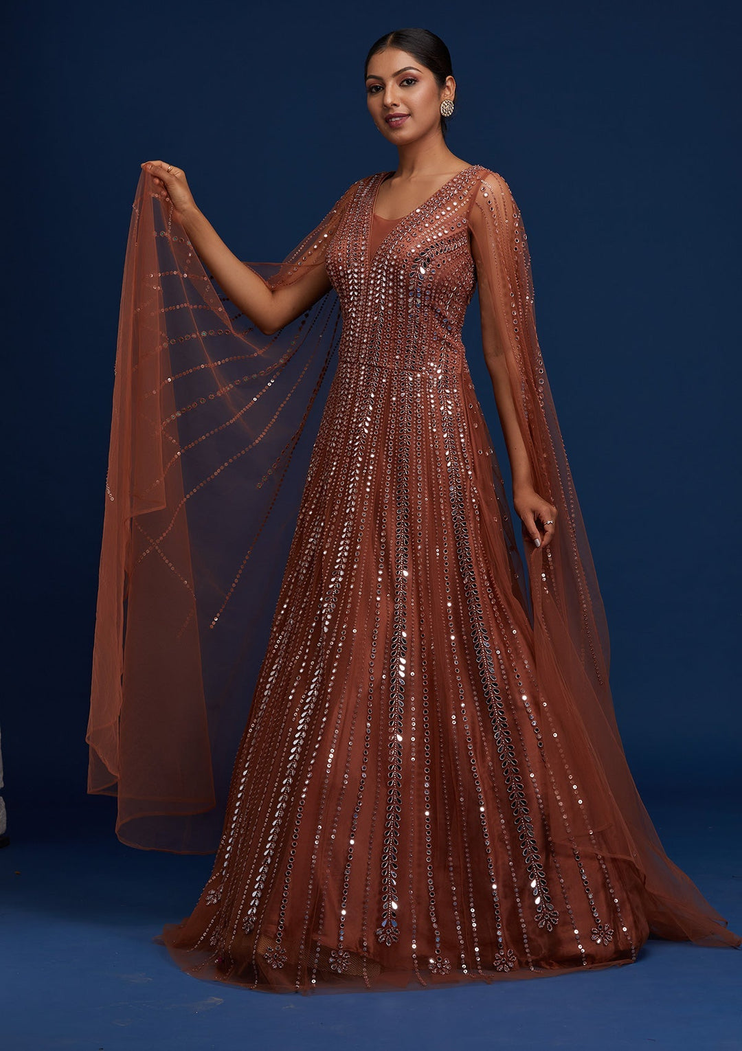 Rust Mirrorwork Net Designer Gown - Koskii