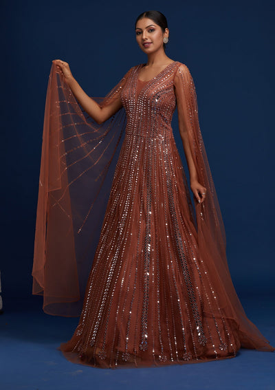Rust Mirrorwork Net Designer Gown - Koskii